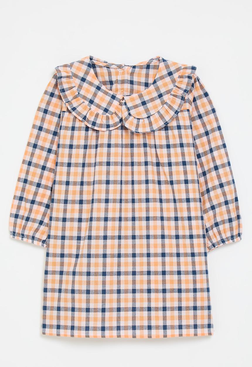 Pop Candy - Frilled peter pan collar dress - peach/navy/white