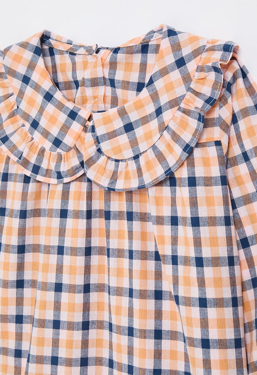 Pop Candy - Frilled peter pan collar dress - peach/navy/white