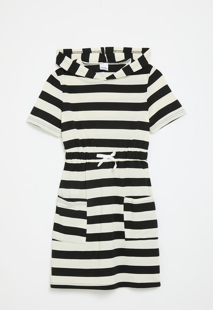 Pop Candy - Short sleeve hooded dress - black stripe