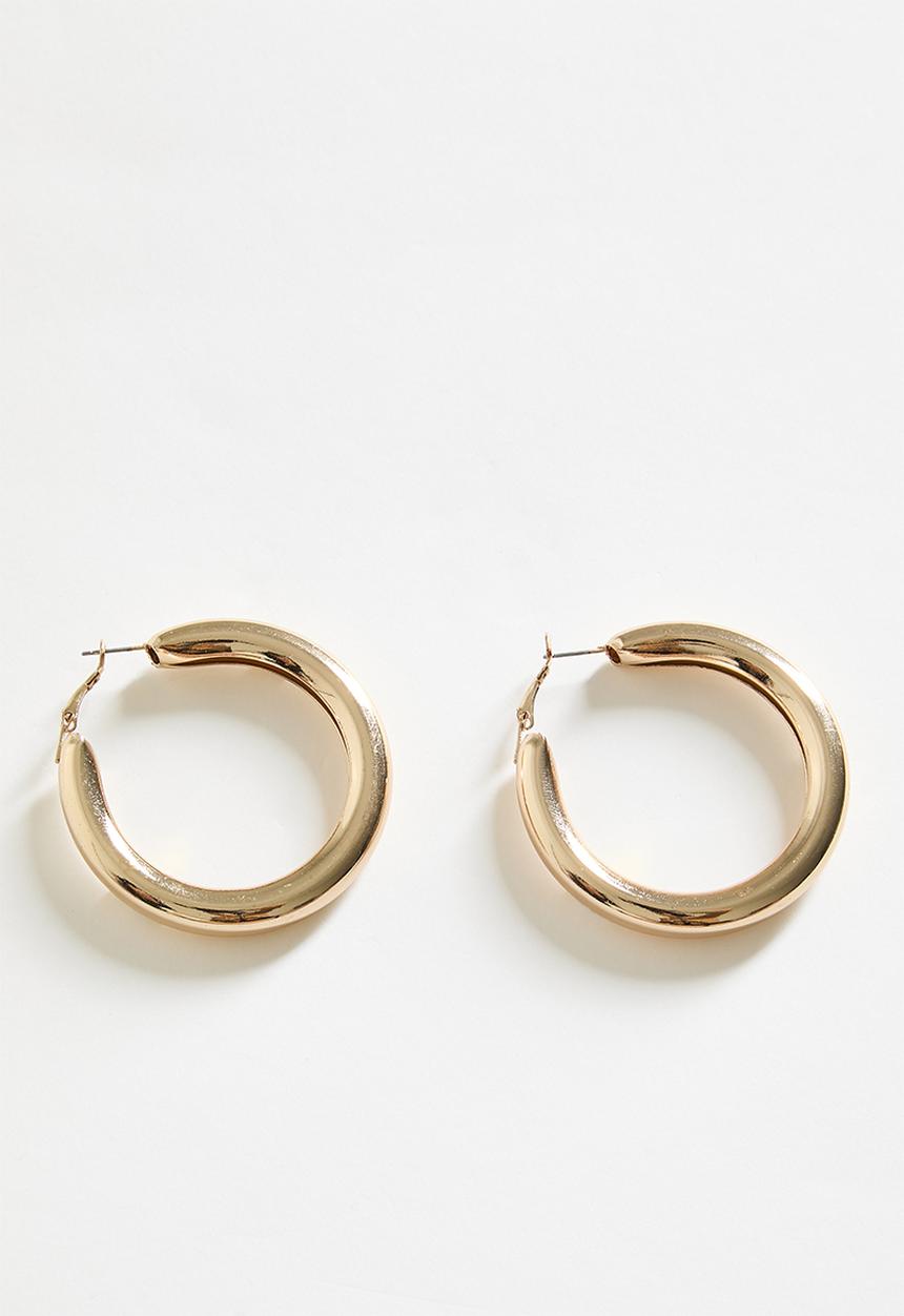 boohoo - Chunky Bar Hoop Earrings- gold
