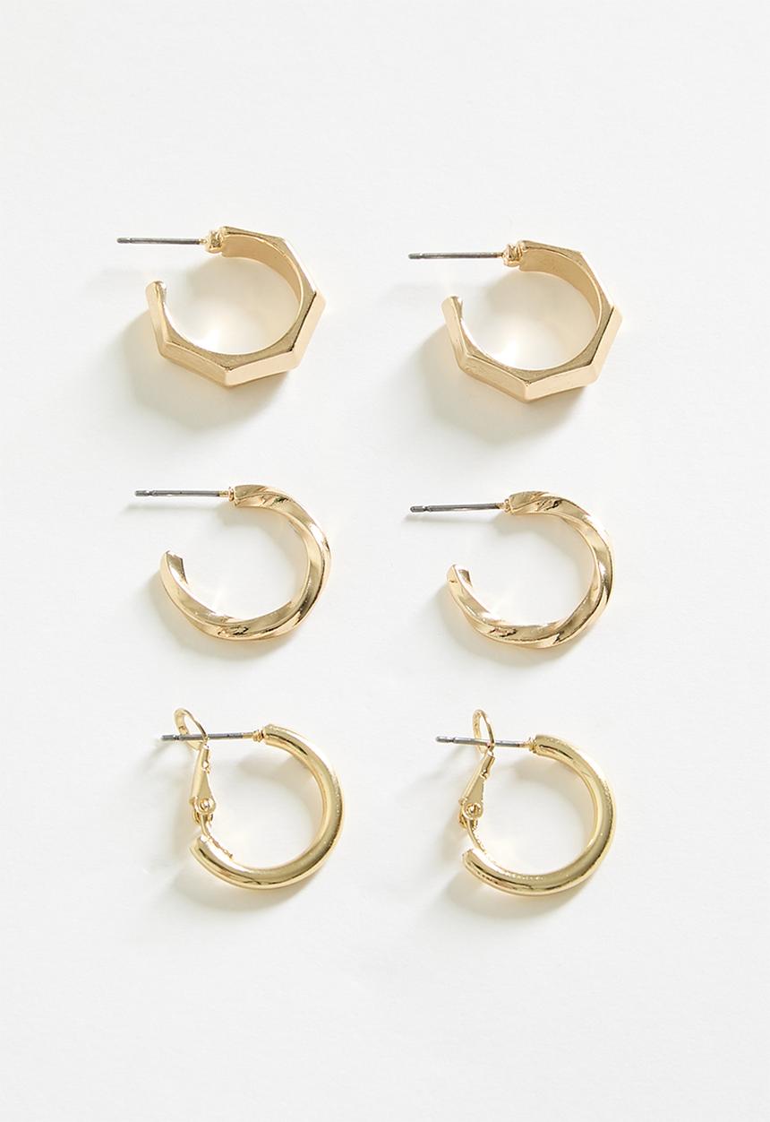 boohoo - Textured Metal Hoop Earring 6 Pack- gold