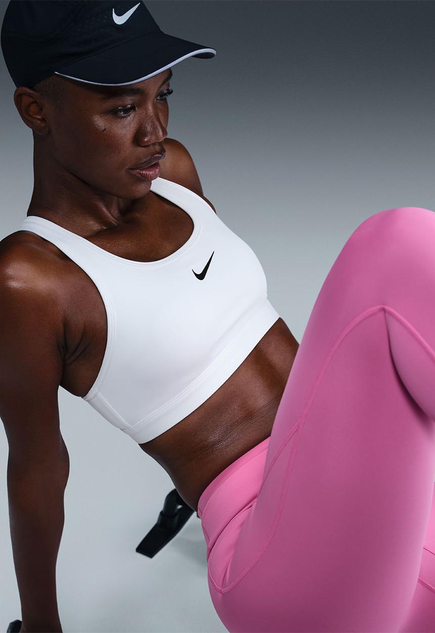 Nike - W Nk Swsh Med Spt Unpadded Bra - White/Black