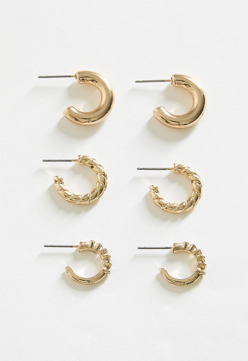boohoo - Textured Metal Hoop Earring 6 Pack- gold