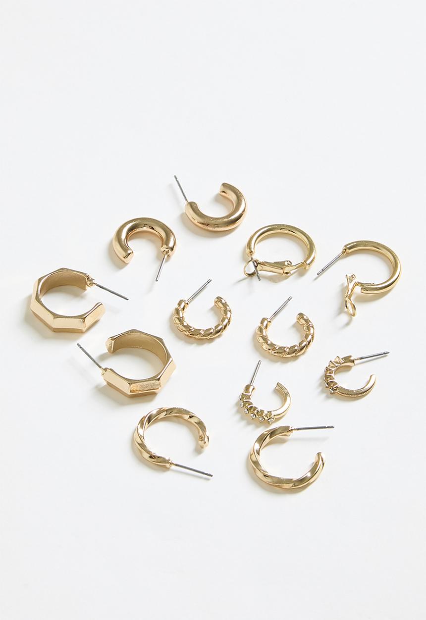 boohoo - Textured Metal Hoop Earring 6 Pack- gold