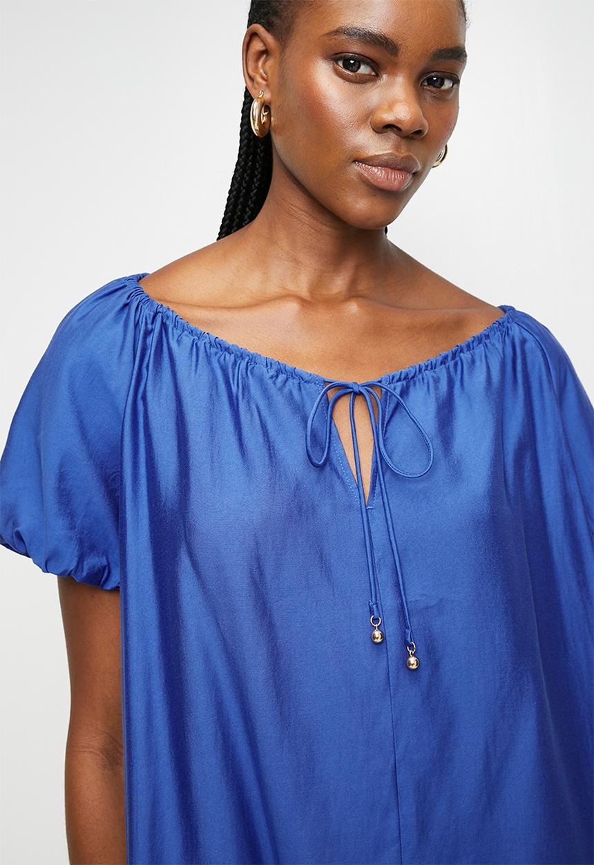 Drawstring-neck dress - dark blue - 1275760008