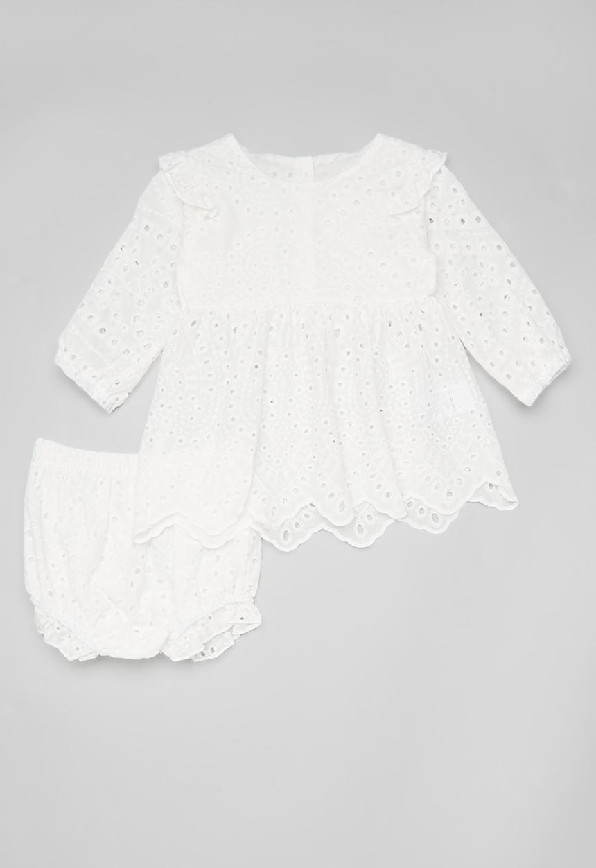 Pop Candy - Broderie peplum dress with bloomer shorts - white