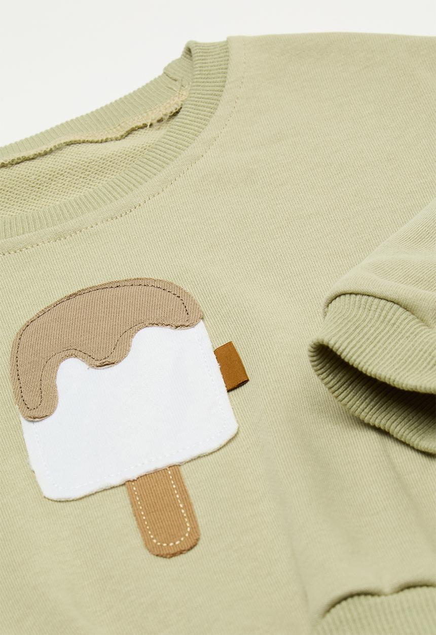 Pop Candy - Ice cream embroidered sweater with joggers - light olive