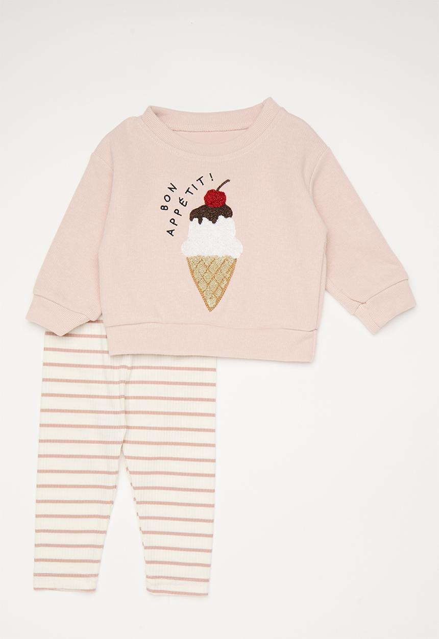 Pop Candy - Gelato embroidered sweater with leggings - dusty pink/stripes