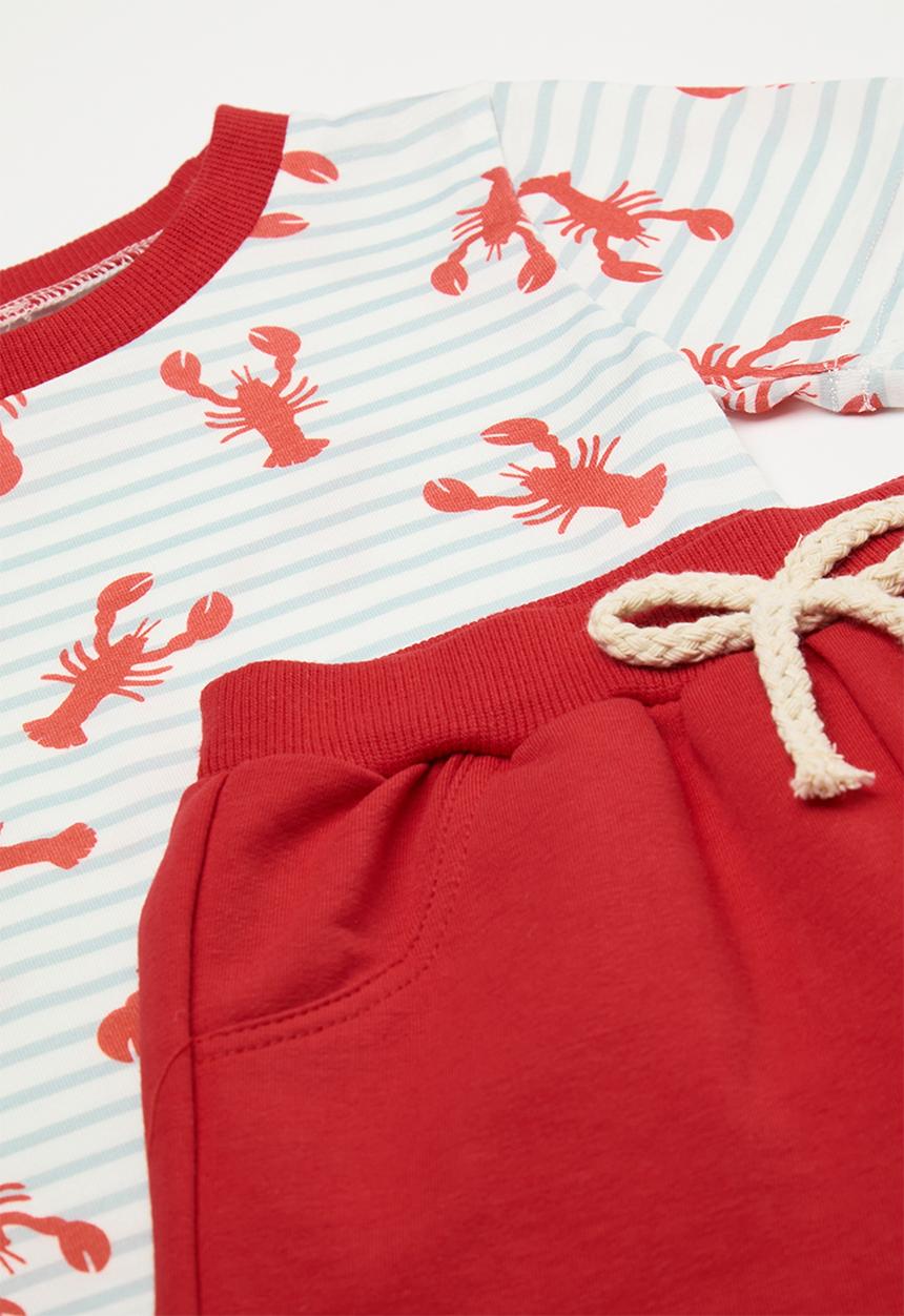 Pop Candy - Lobster all-over-print tee with plain shorts - baby blue stripe/red