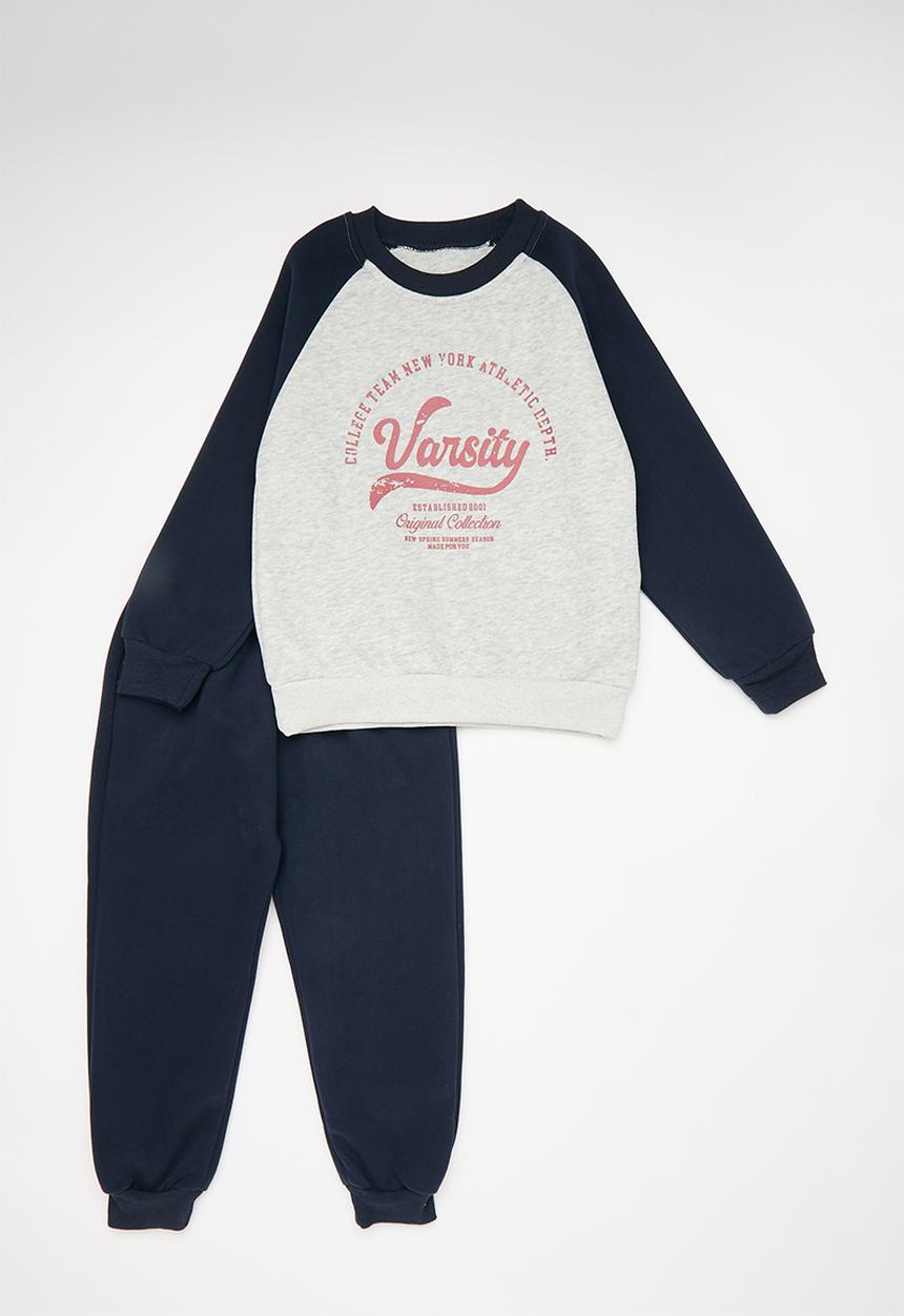 Pop Candy - Word placement raglan sweatshirt with joggers - navy/grey