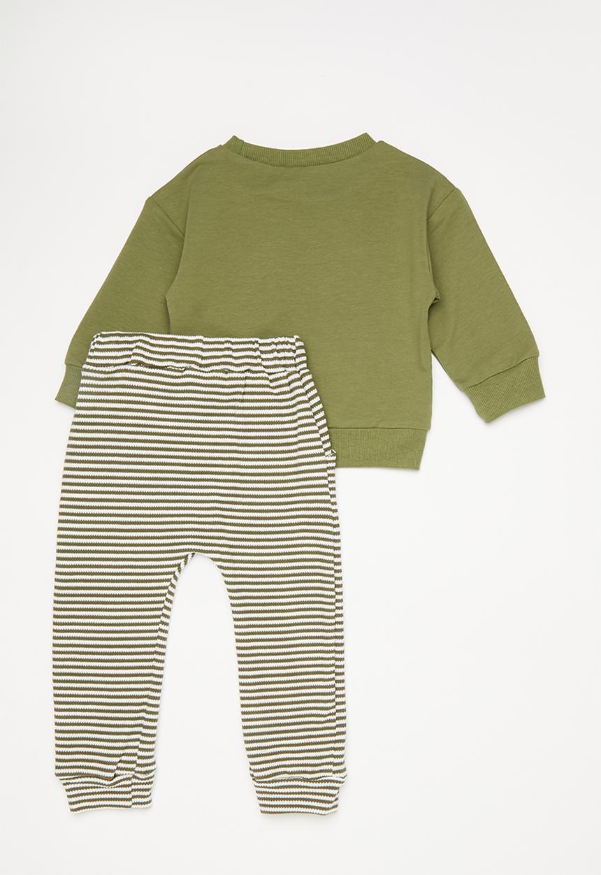 Pop Candy - Contrast pocket sweater with joggers - green/green stripe