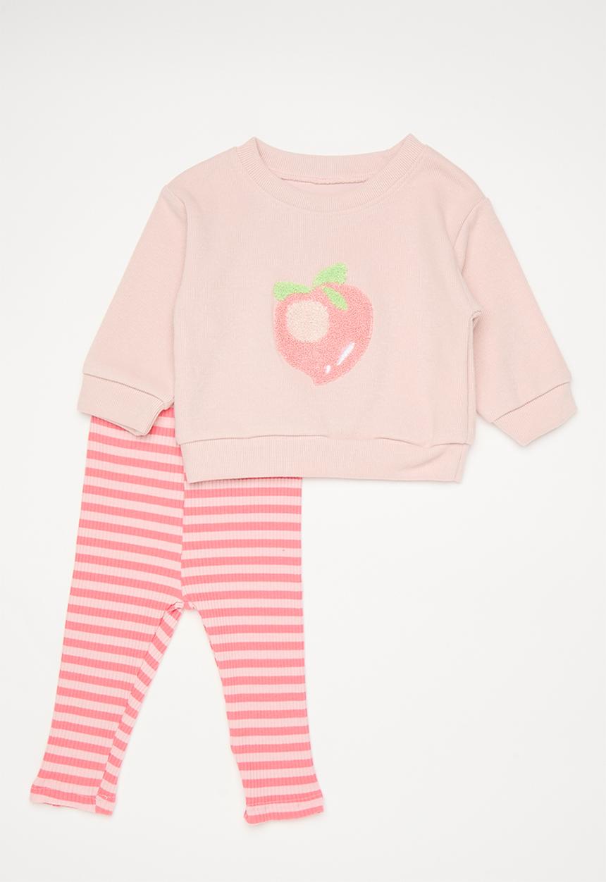 Pop Candy - Pink halo embroidered sweater with leggings - pink/stripes