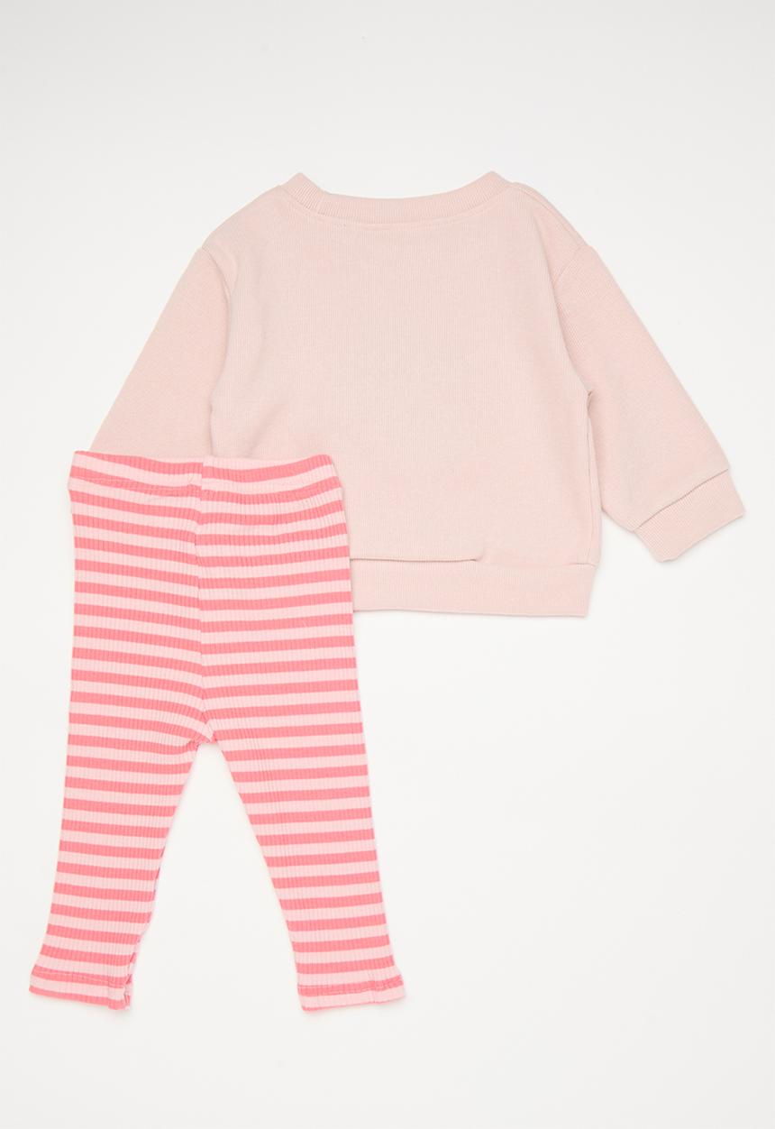 Pop Candy - Pink halo embroidered sweater with leggings - pink/stripes