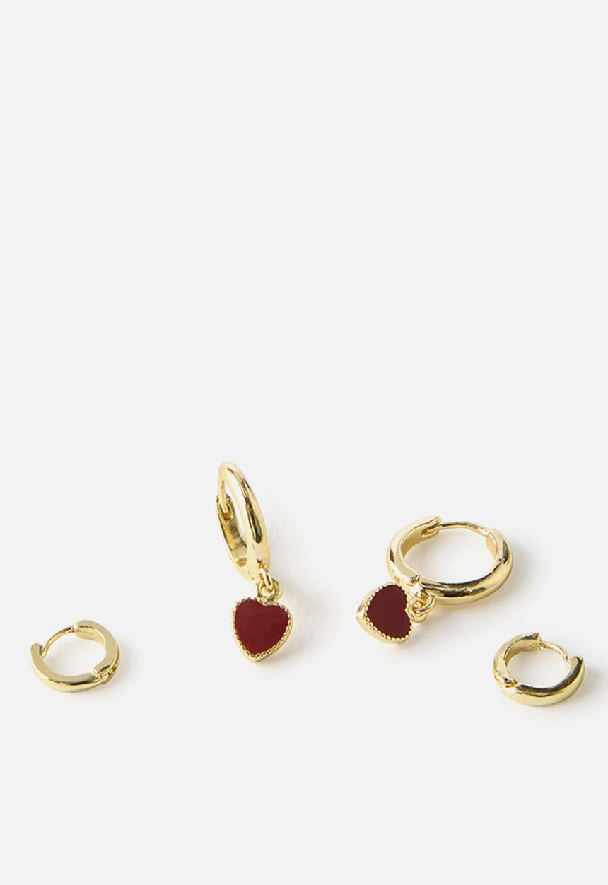 Rubi - Enamel hearts mid earring - gold red