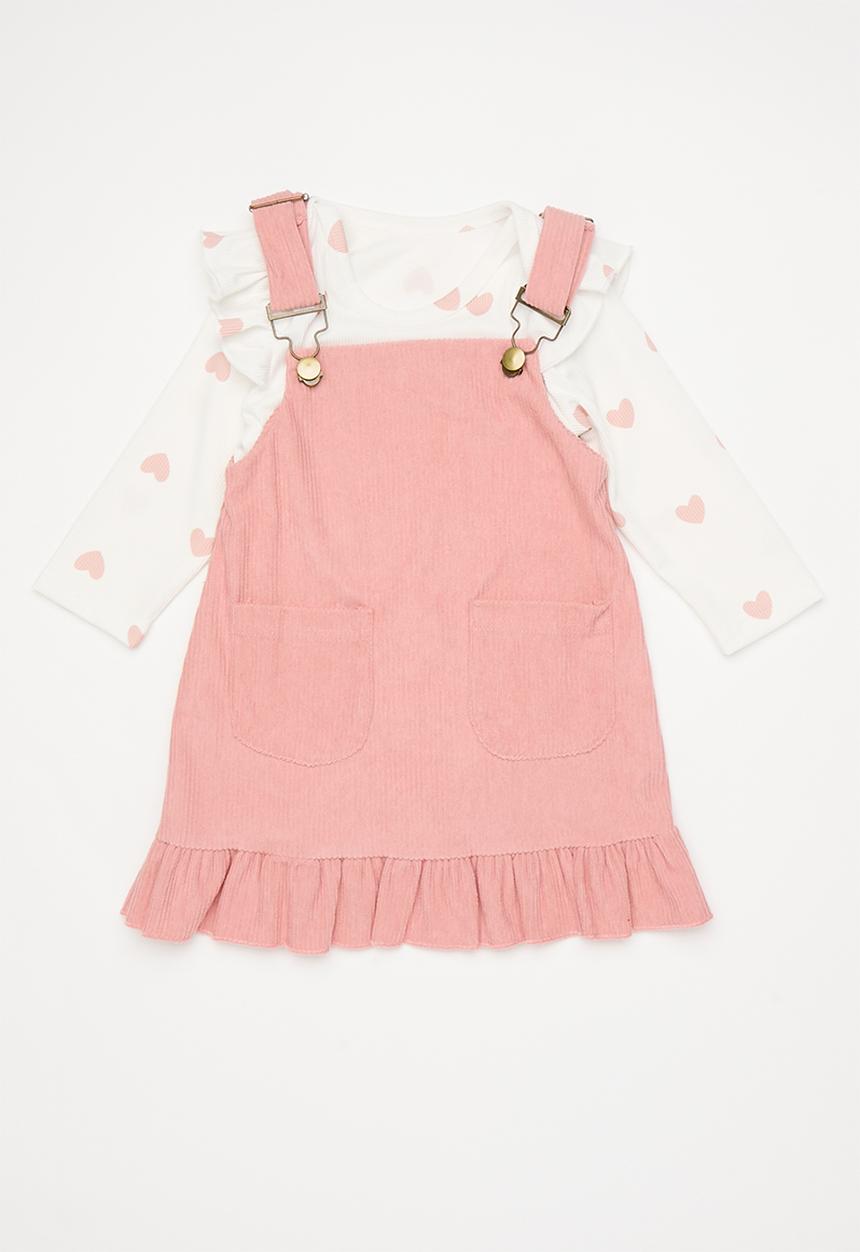 Pop Candy - Long sleeved romper & dress set with bow - white/pink