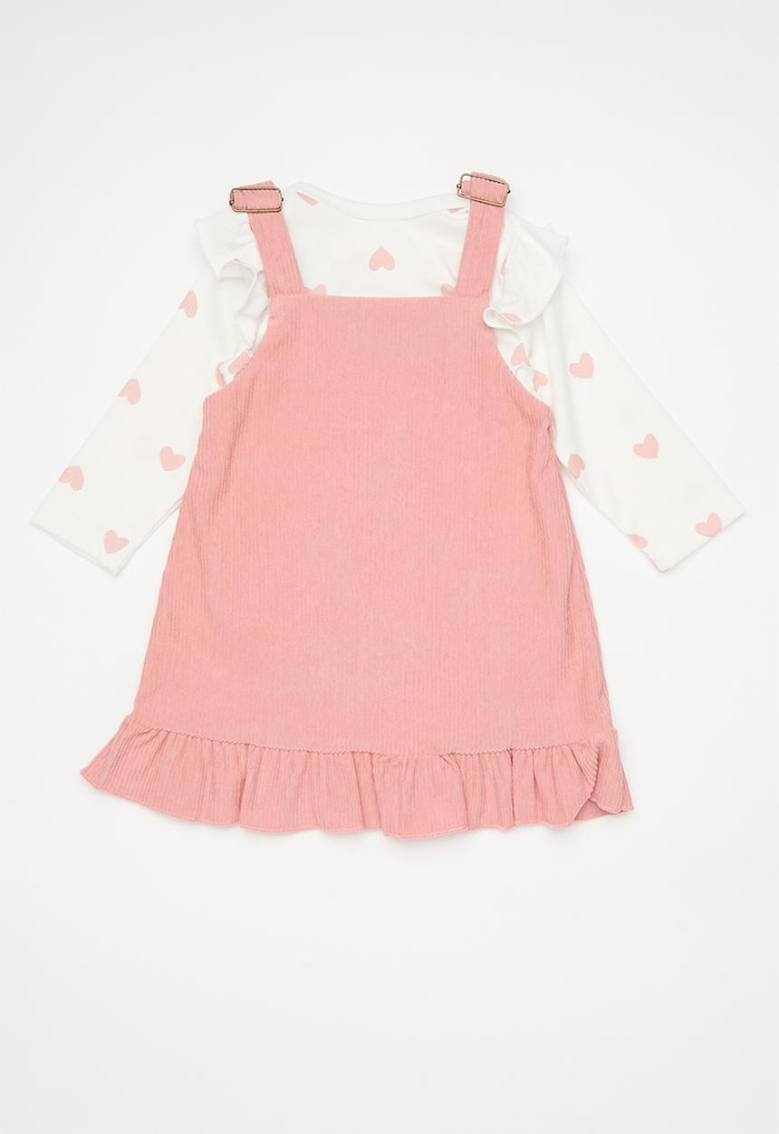 Pop Candy - Long sleeved romper & dress set with bow - white/pink