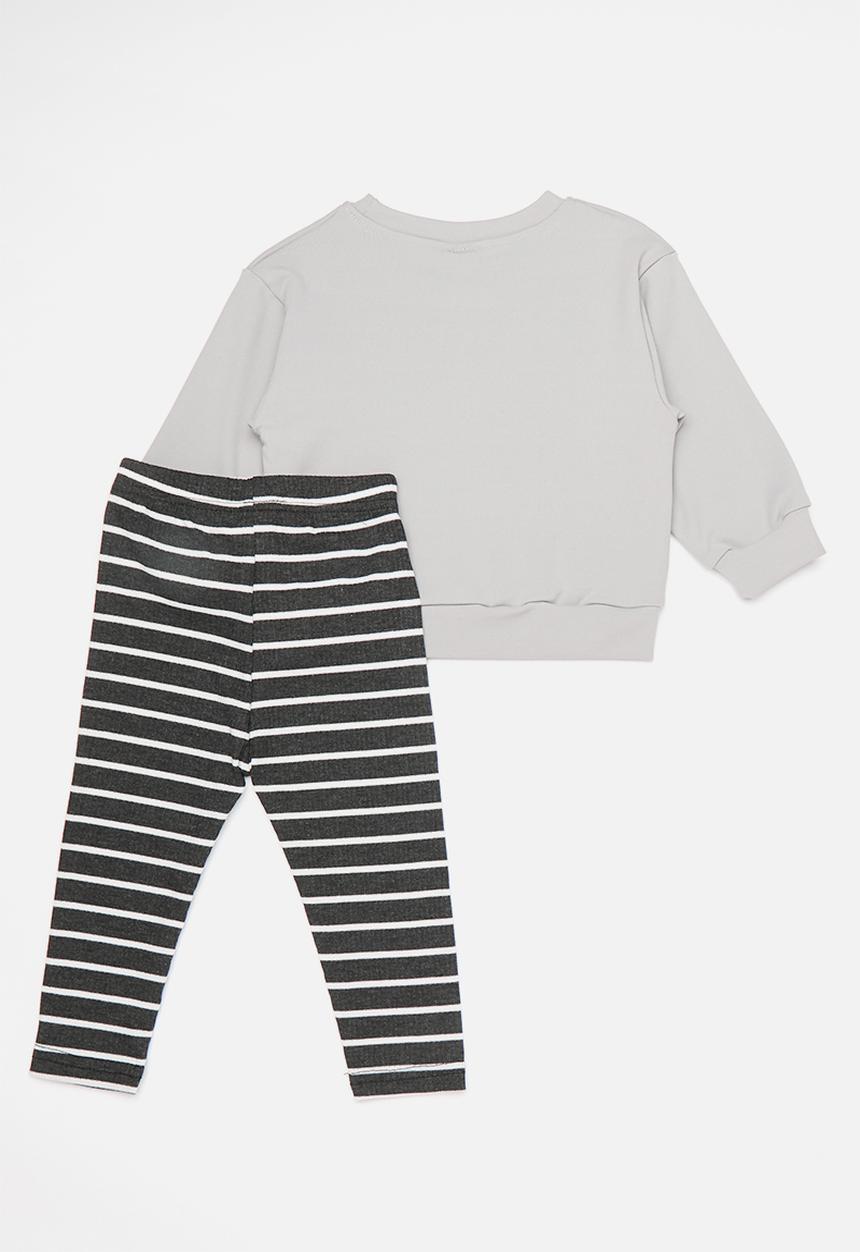 Pop Candy - French fries placement print sweater with leggings - grey/stripe
