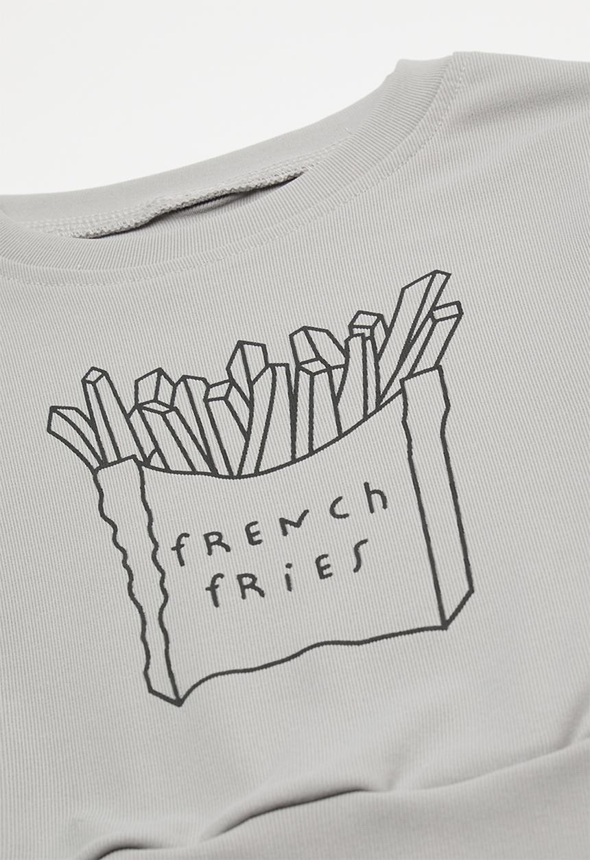 Pop Candy - French fries placement print sweater with leggings - grey/stripe