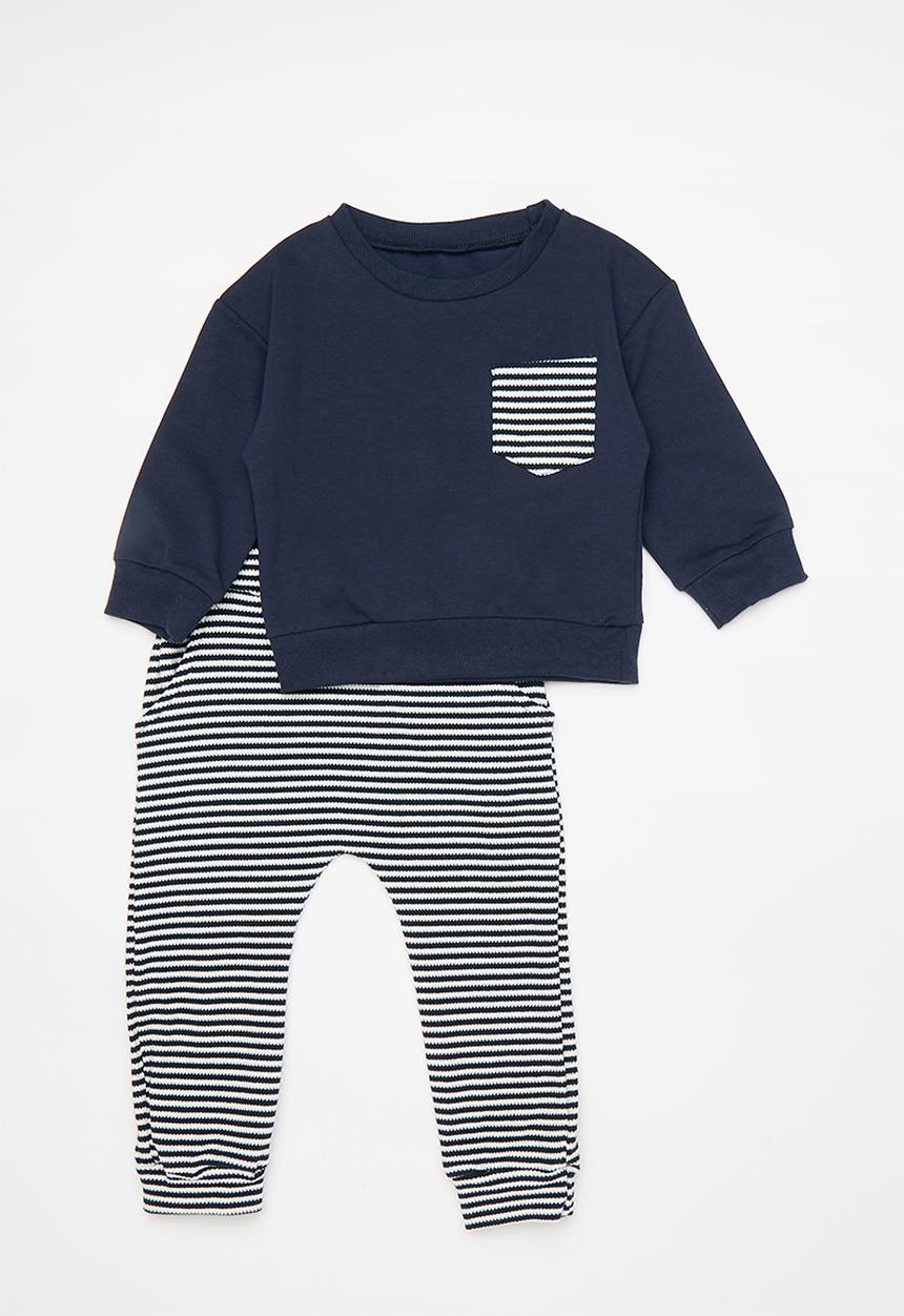 Pop Candy - Contrast pocket sweater with joggers - navy/navy stripe