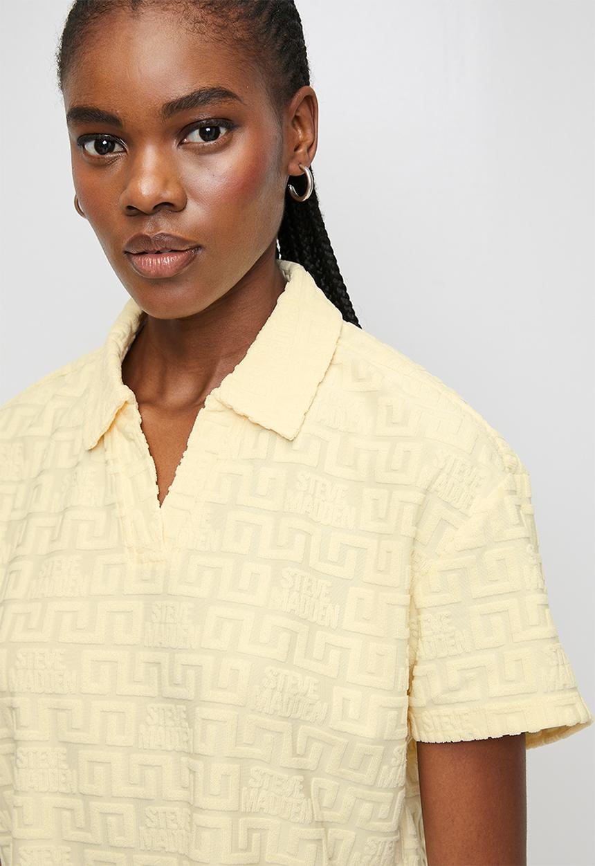 Ladies tessa embossed logo top with collar - lemon