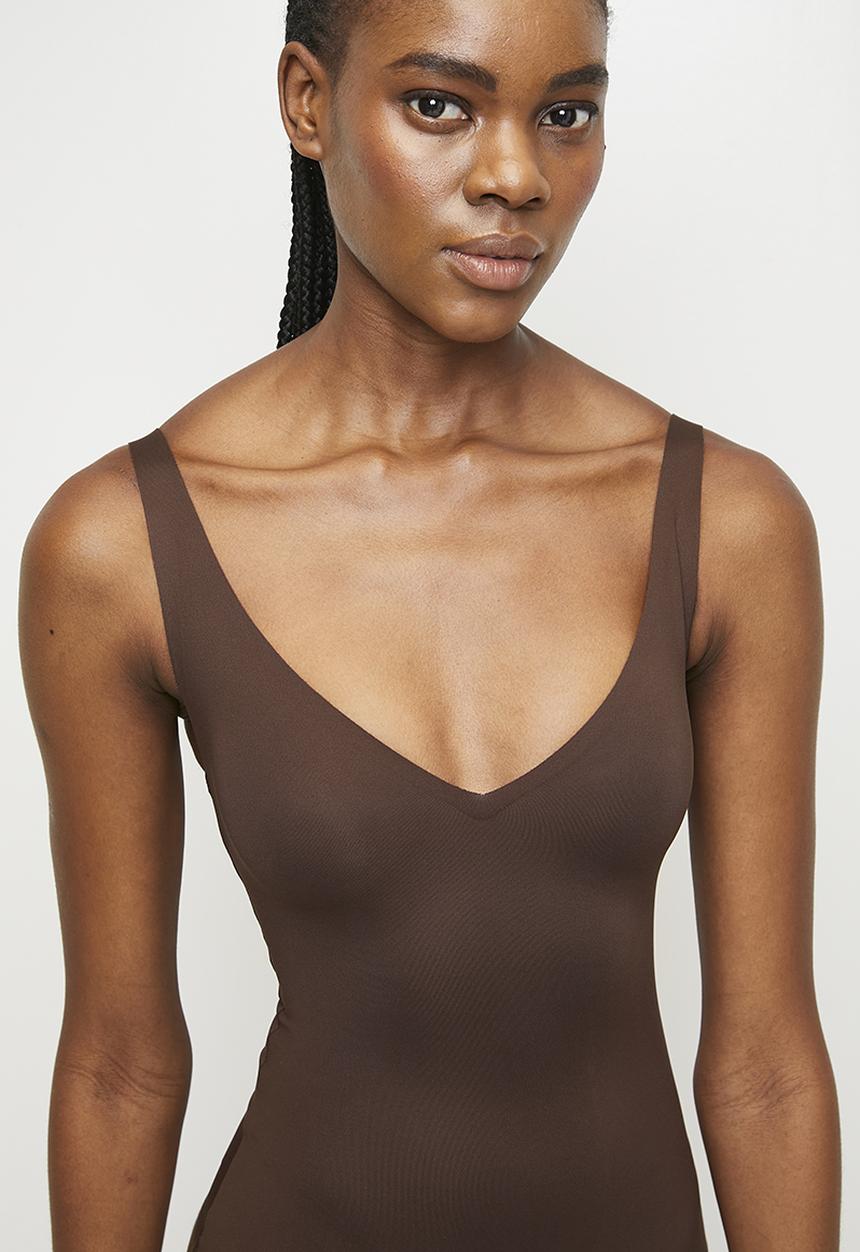 Easy Curves Shapewear - Plunge thong bodysuit - brown