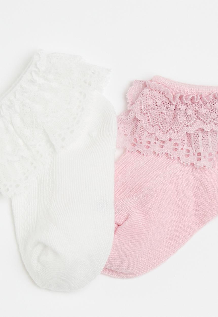 Pop Candy - 2 pack lace frill socks - white/pink