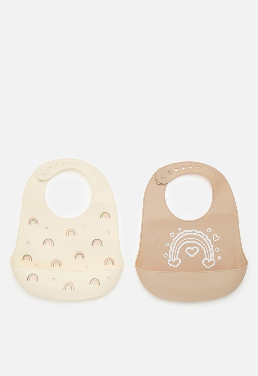 Pop Candy - 2 pack silicone bib - beige/multi