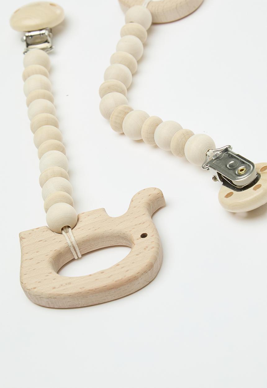 2 pack wooden pacifier chain - natural