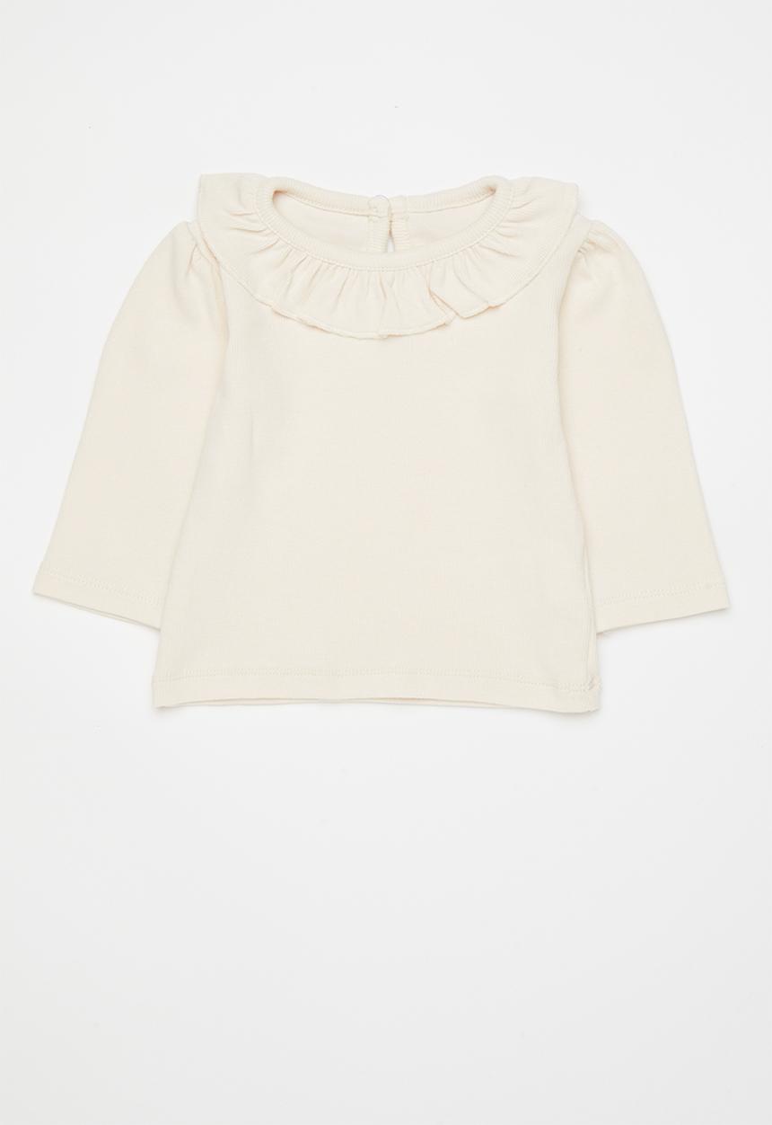 Pop Candy - Long sleeve tee with neckline frill - off white