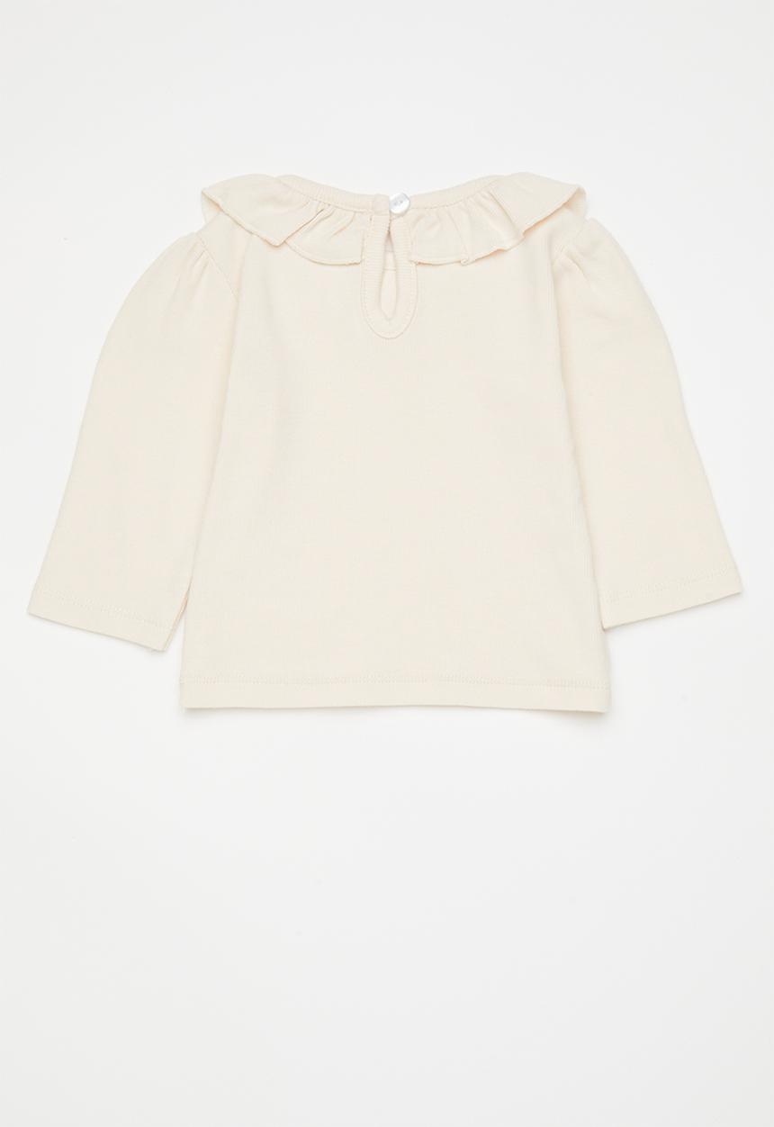Pop Candy - Long sleeve tee with neckline frill - off white