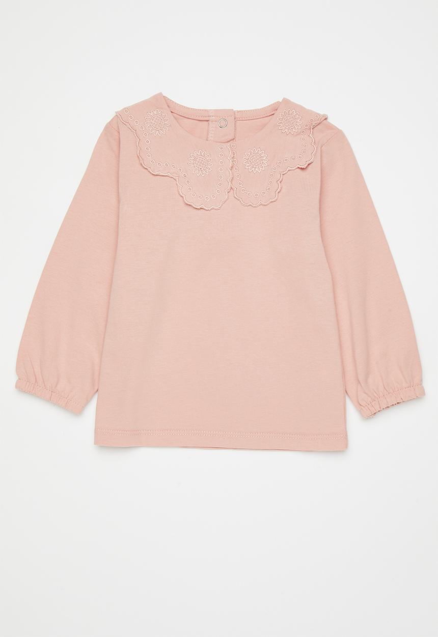 Pop Candy - Long sleeve collared tee - pastel pink