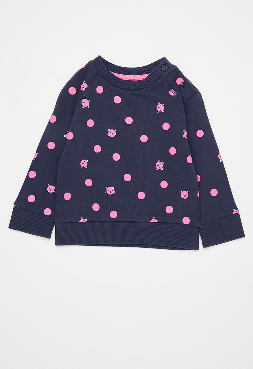Pop Candy - Cat polka dot sweatshirt - navy/pink