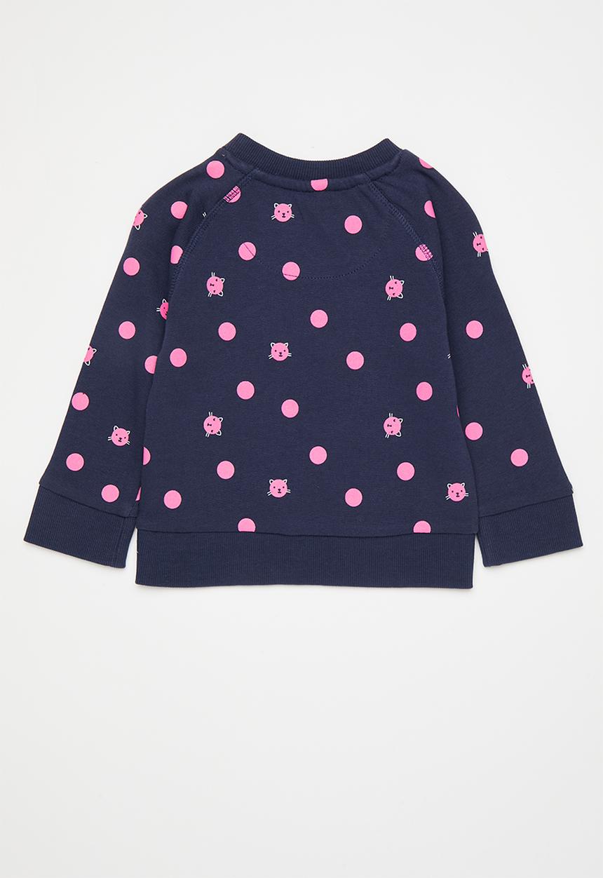Pop Candy - Cat polka dot sweatshirt - navy/pink