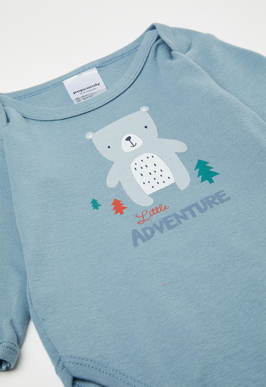 Pop Candy - Bear graphic and slogan bodysuit with bib and socks - cornflower blue