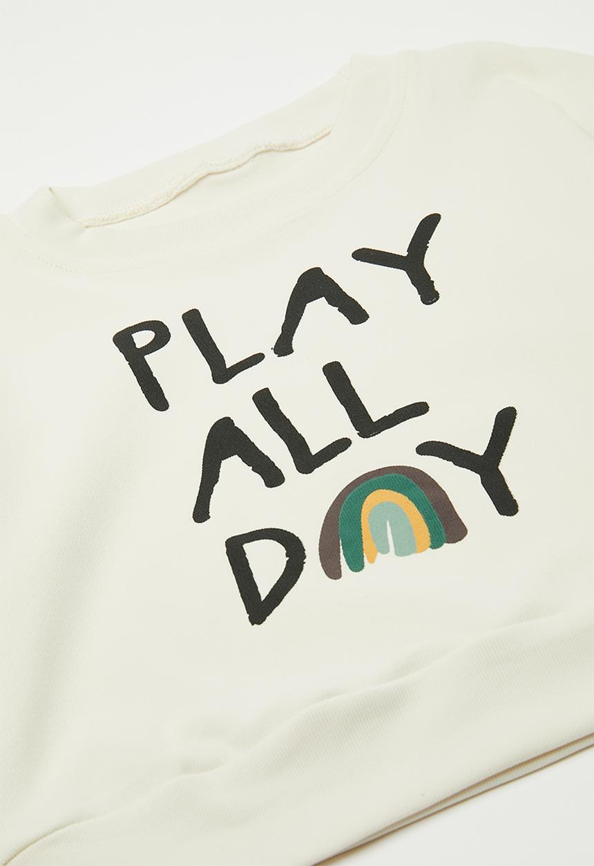 Pop Candy - Slogan sweat top and tights set - cream/stripe/play all day