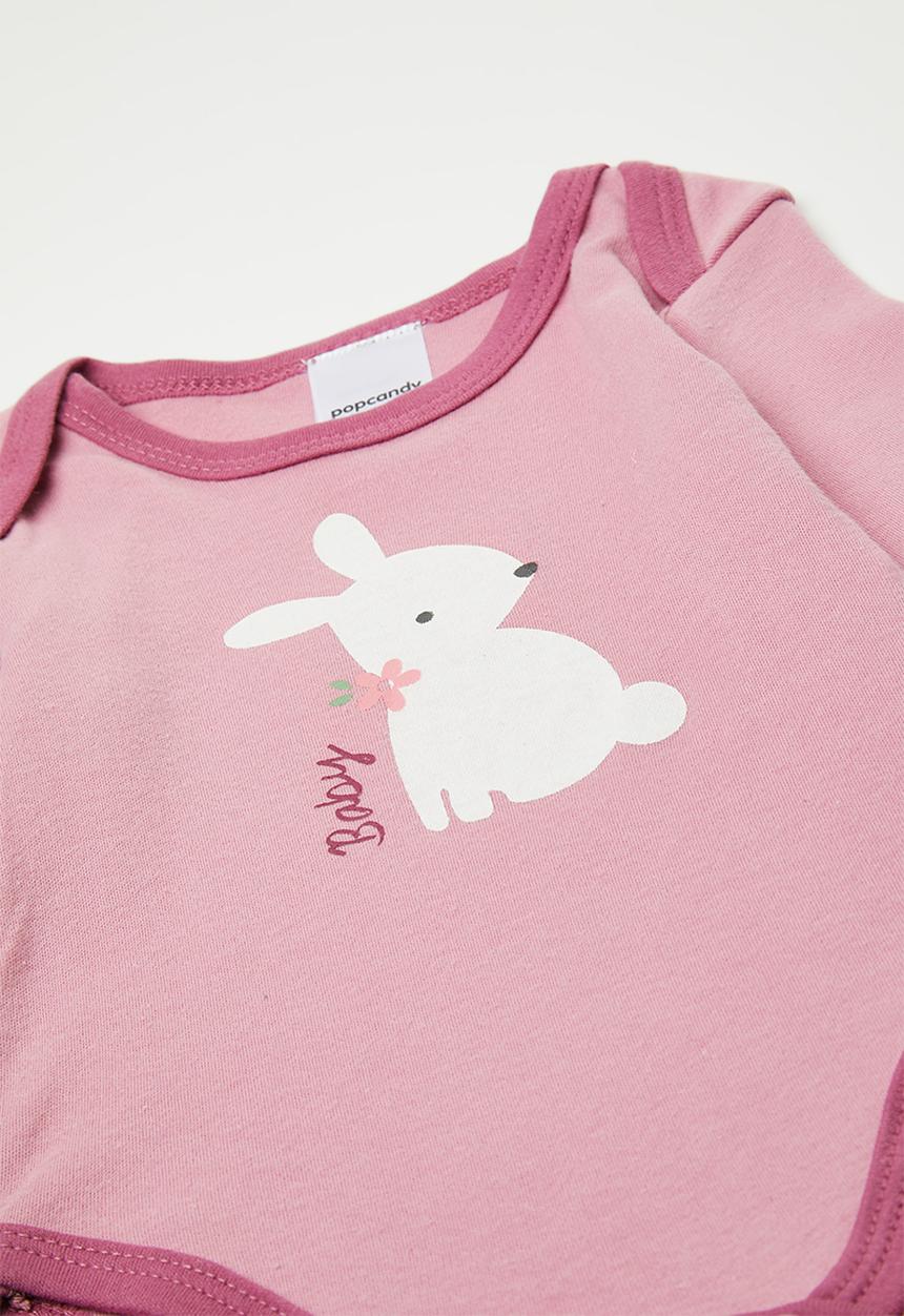 Pop Candy - Bunny graphic and slogan bodysuit with bib and socks - pink multi