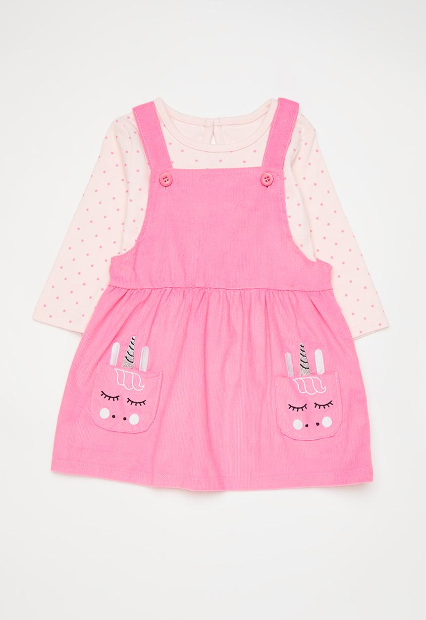 Pop Candy - Short dungaree dress and tee set - bubblegum pink