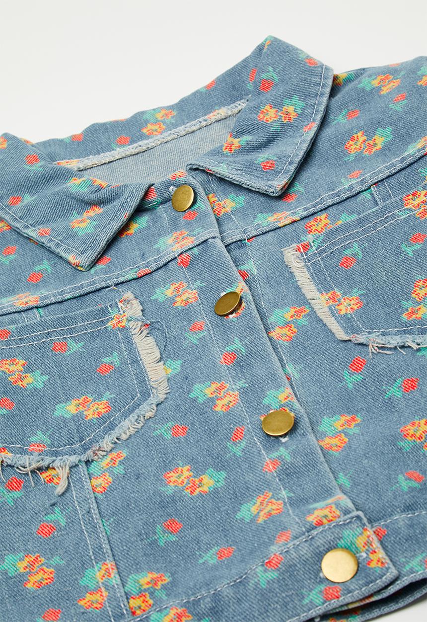 Pop Candy - Floral denim jacket with matching jeans - distressed blue/multi