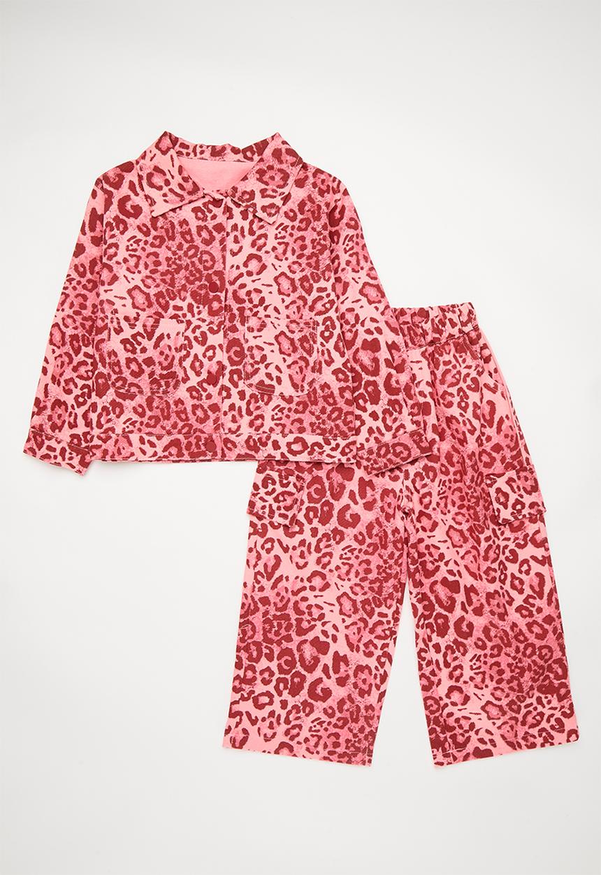 Pop Candy - Leopard print jacket with wide leg jeans - pink