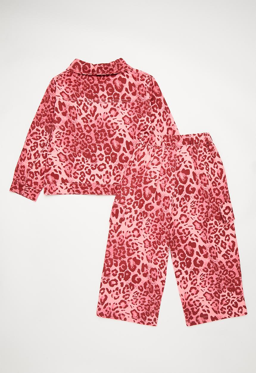 Pop Candy - Leopard print jacket with wide leg jeans - pink