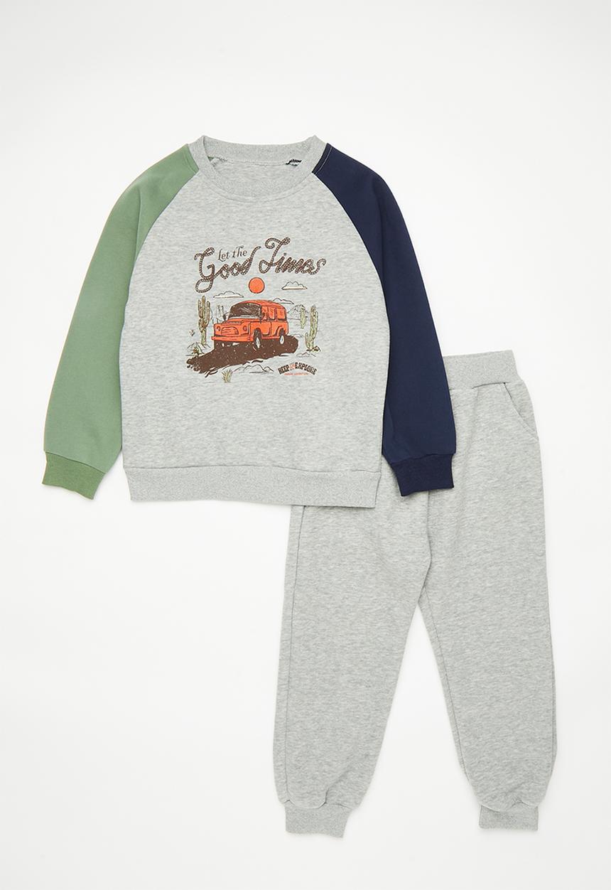 Pop Candy - Graphic print raglan sweatshirt with joggers - grey/multi