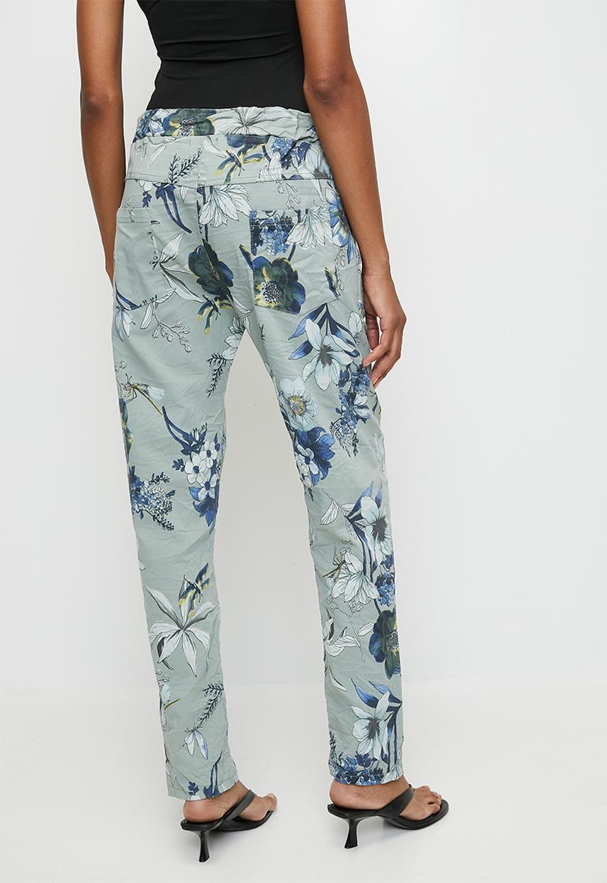 Izabel London - Italian Made Creased Printed Slimfit Jogger With Drawcord - Sage