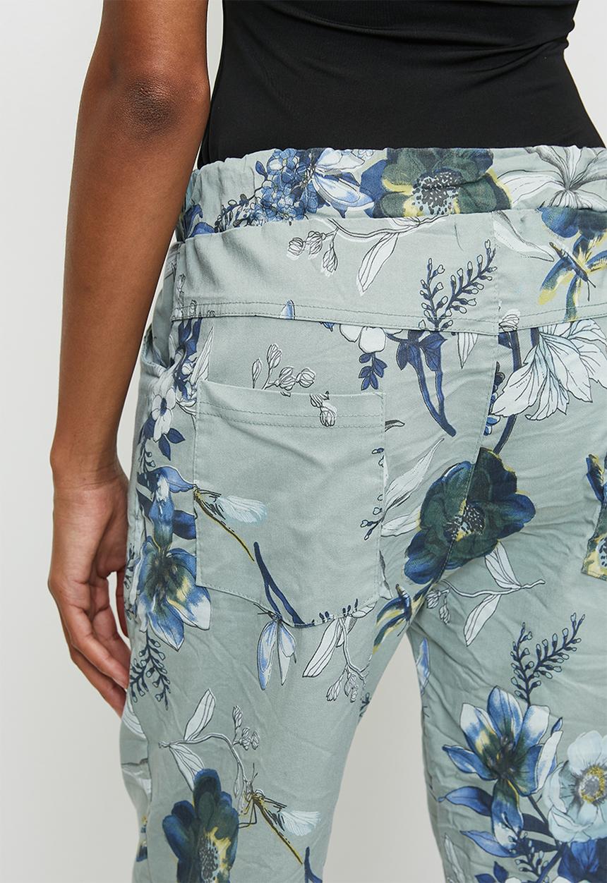 Izabel London - Italian Made Creased Printed Slimfit Jogger With Drawcord - Sage