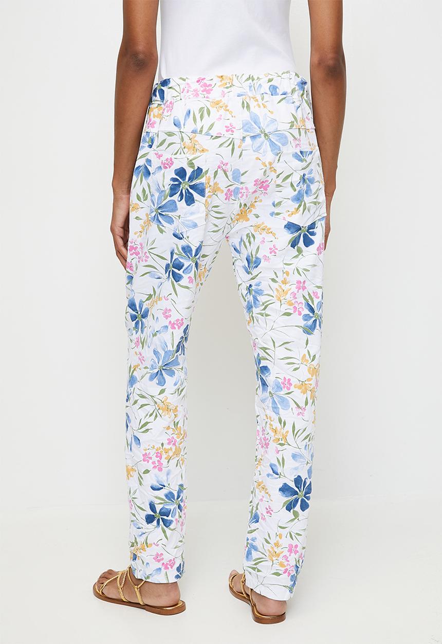 Izabel London - Italian Made Creased Printed Slimfit Jogger With Drawcord - White