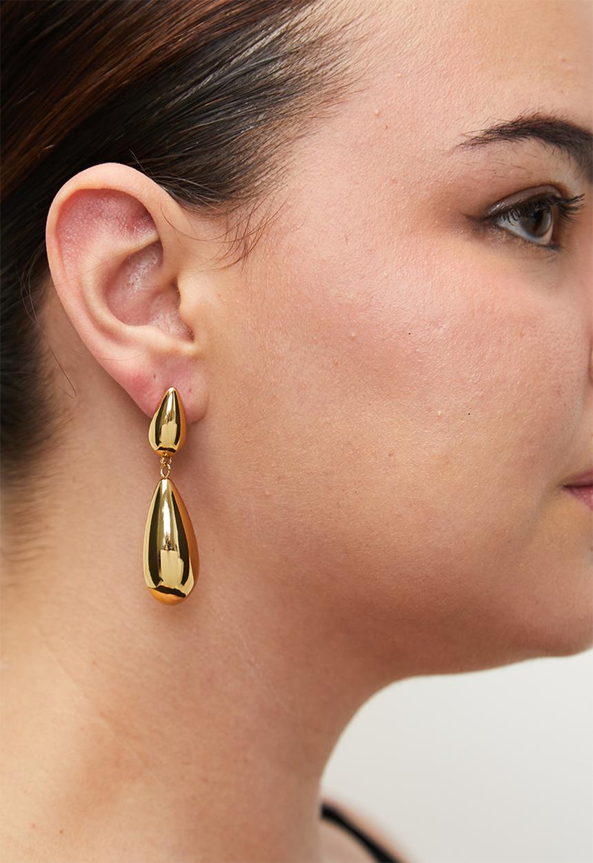Zoe on Trend - Elegant Double Teardrop Earrings - Gold