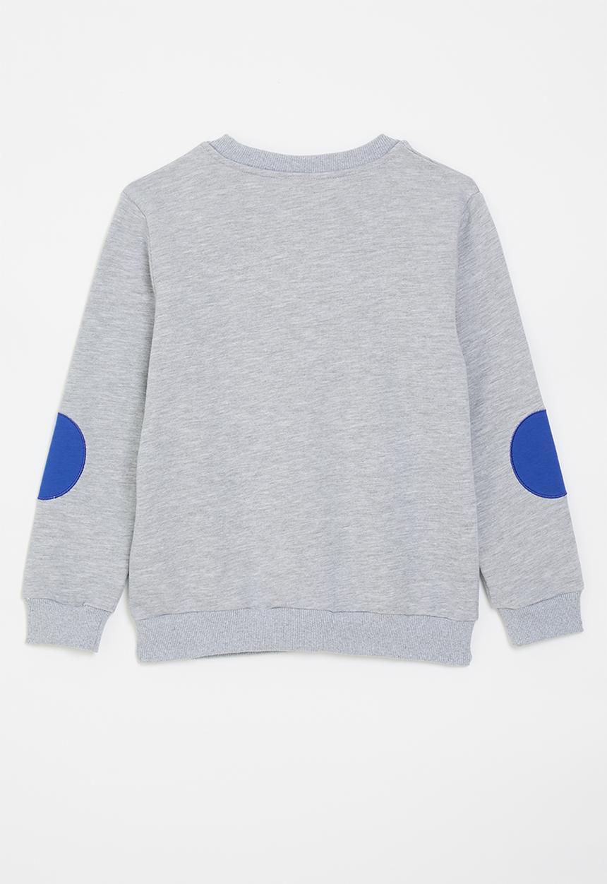 Pop Candy - Kangaroo pocket sweatshirt with embroidered slogan - grey/blue/okay