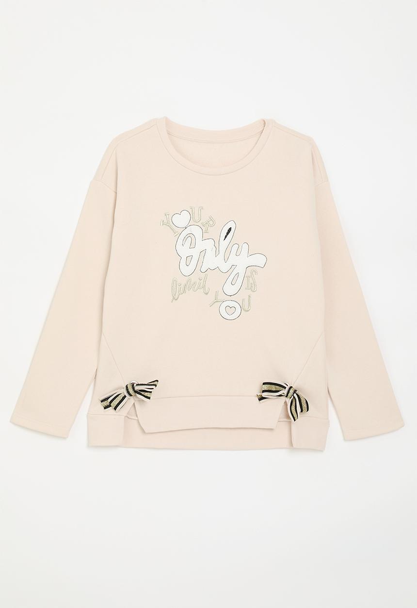 Pop Candy - Metallic rib bow detail sweater - seashell
