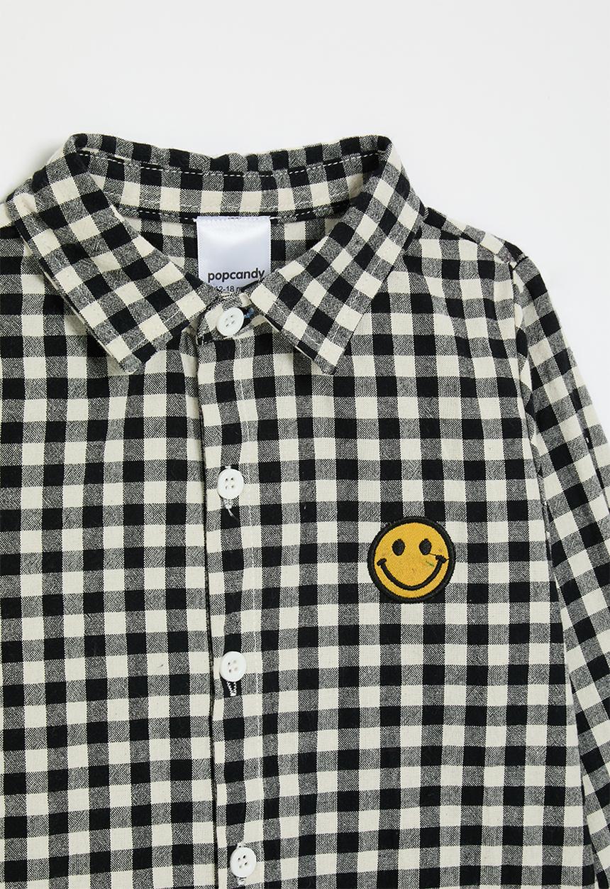 Pop Candy - Smiley face embroidered shirt - black gingham