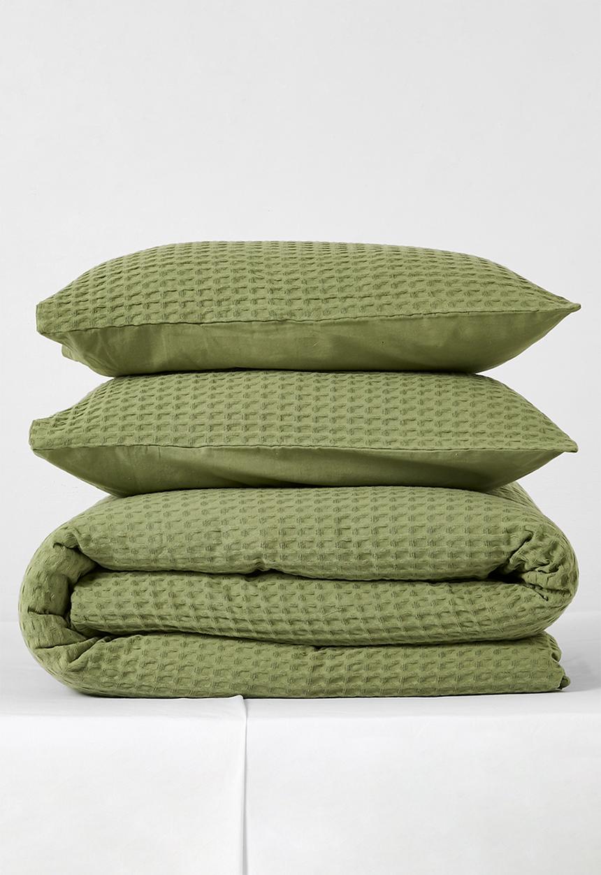 Sixth Floor - Cotton Waffle Duvet Cover Set - Sage