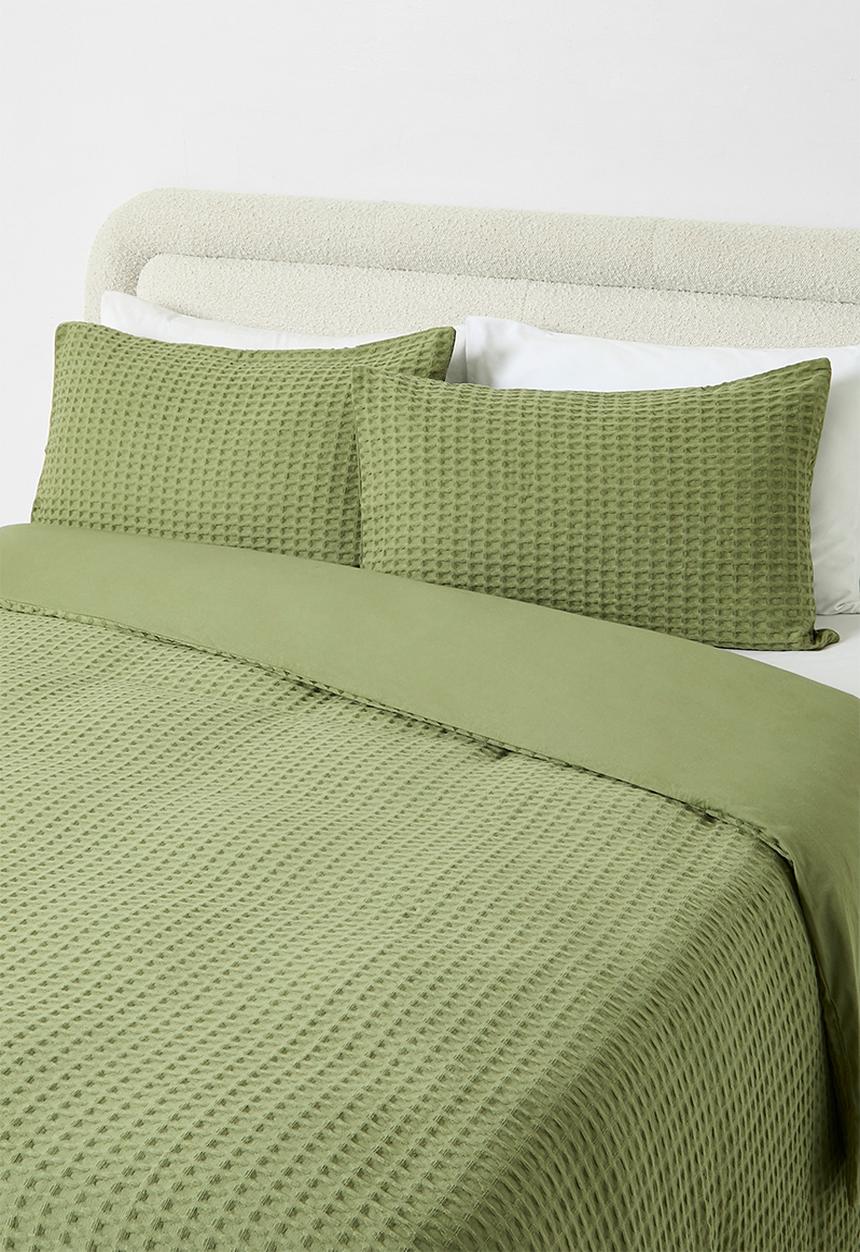 Sixth Floor - Cotton Waffle Duvet Cover Set - Sage